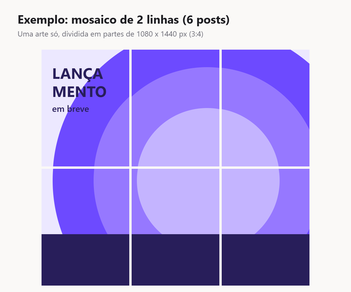 Exemplo de feed mosaico no Instagram com 2 linhas no formato 3:4